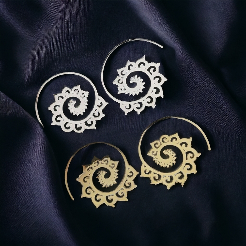 New! Stainless Steel/Gold plated Spiral Mandala Hoops